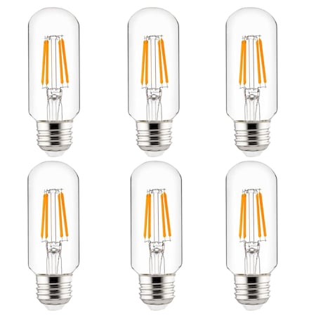 Sunlite LED Filament T12 3W 40W Equiv 350 Lumen 100 mm E26 Base Dimmable Tubular Light Bulbs, 2700K, 6PK 40140-NS